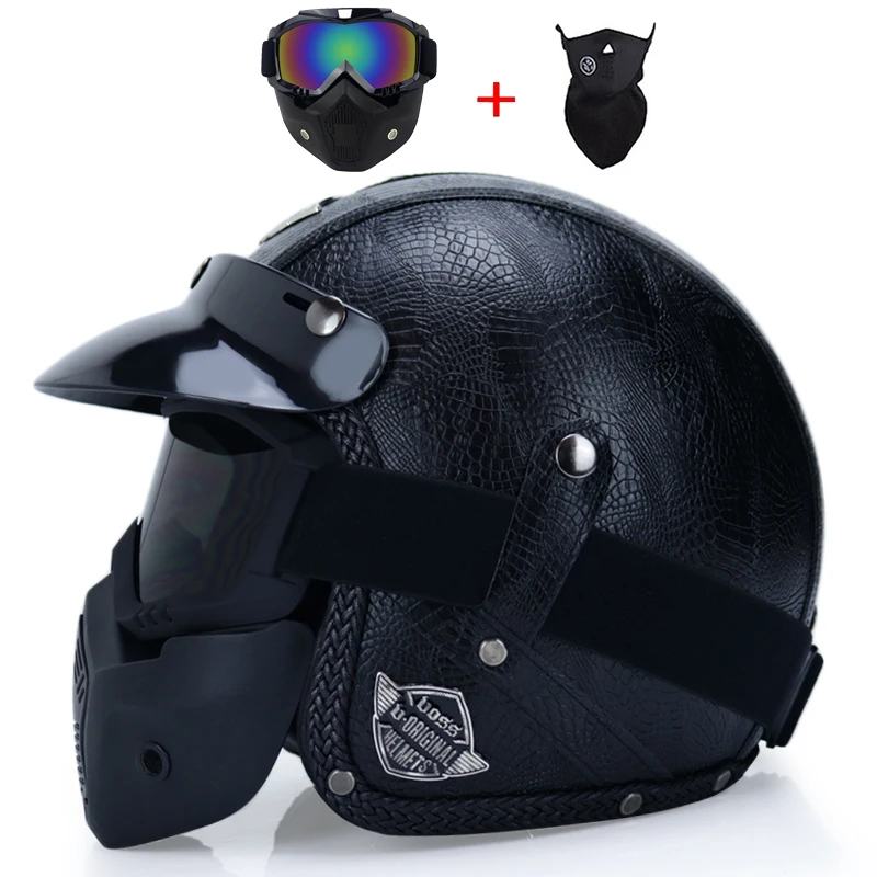 Ретро винтажный мотоциклетный шлем Chopper скутер Синтетическая кожа 3/4 с открытым лицом Casco Moto шлем DOT Capacete маска очки - Цвет: b8