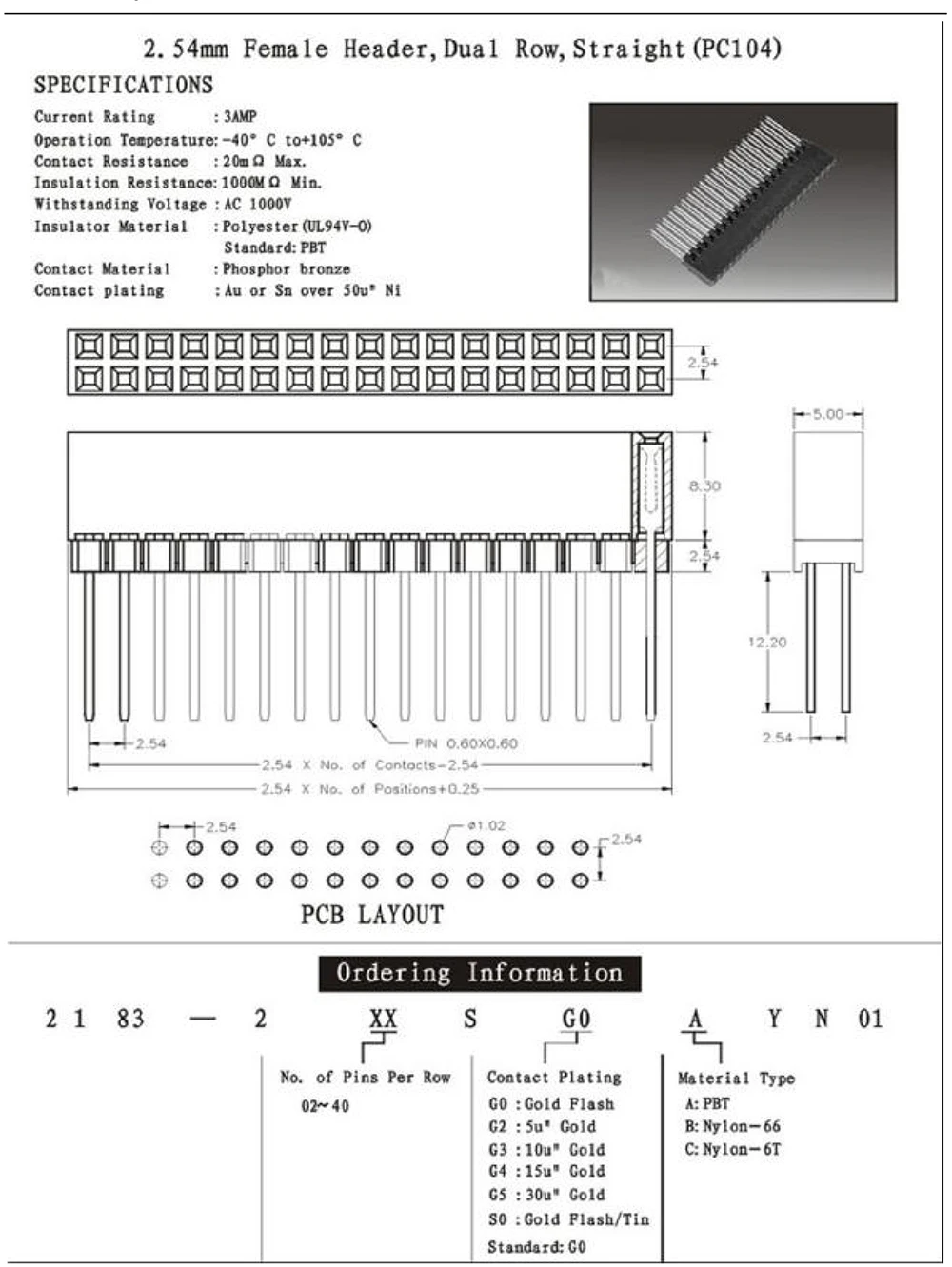 3 шт. PC104 2,54 мм промышленный заголовок двойной ряд 2X16 P/20 P/25 P/32 P/40 P позолоченный пластик высота 11 мм длинный штырь 12 мм Женский Заголовок