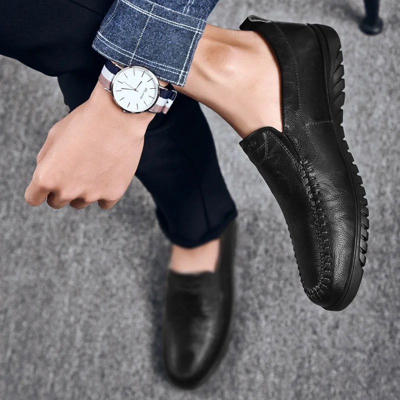 

Genuine Leather Men Shoes outdoor fashion Casual Men Loafers summer breathable Flats Shoes Moccasins Men's Footwear shoes L5