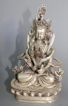 

7" Collectible China Hold a baby Shakya Mani Silver Buddha Statue