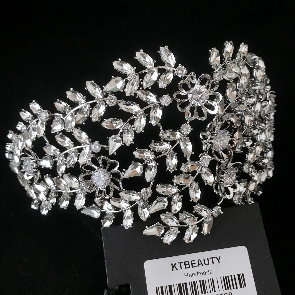 

Rhinestone Custom Made Crystal+Zircon Flower Tiara Handmade Hairband Royal Bridal Wedding Dressing Crown Accessory Women Jewelry