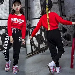 Дети Костюм Джаз модная одежда для девочек хип-хоп сцена наряды с длинным рукавом современного уличного танец Практика одежды коснитесь