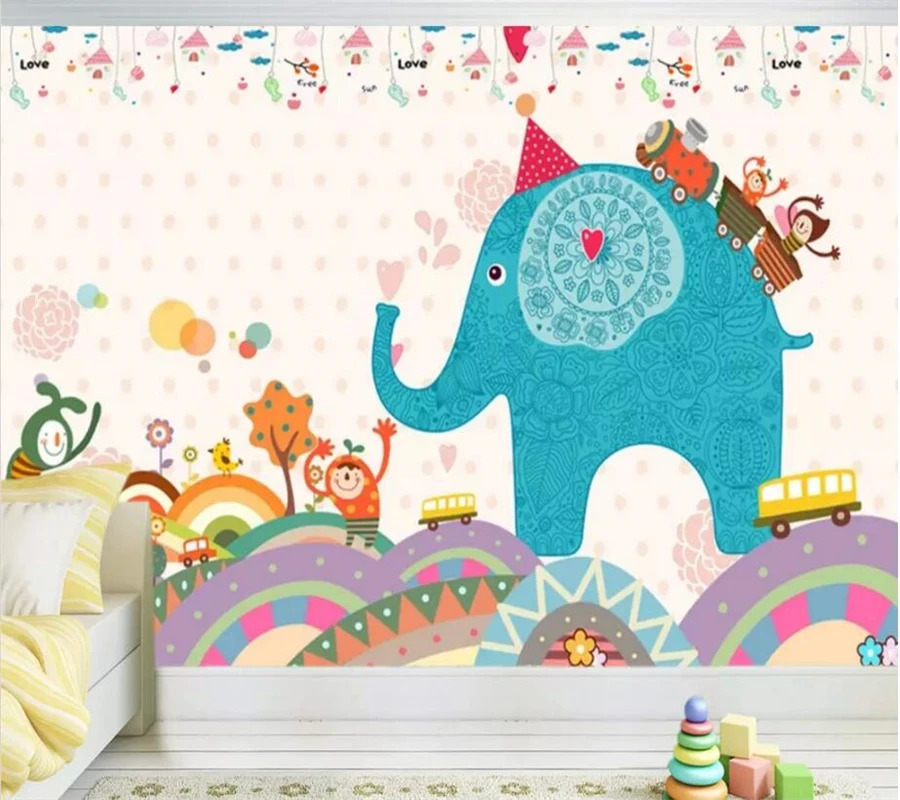 wellyu Custom Photo Wallpaper 3d Murals Kids Room Cartoon Elephant Living Background Wall paper Mural papel de parede | Обустройство