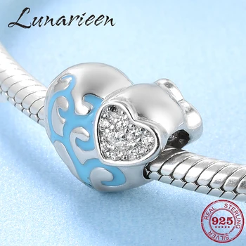 

925 Sterling Silver Blue Tree of life Embedded Crystal CZ Heart beads jewelry making Fit Original Pandora Charm Bracelets Bangle