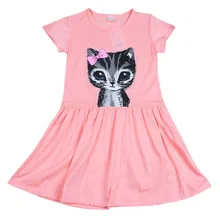 

New summer girl dress cat print grey baby girl dress children clothing children dress 1-6 years
