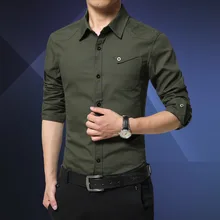 New men’s shirt sleeve shirt Mens Cotton Shirt business Korean men slim military style 307