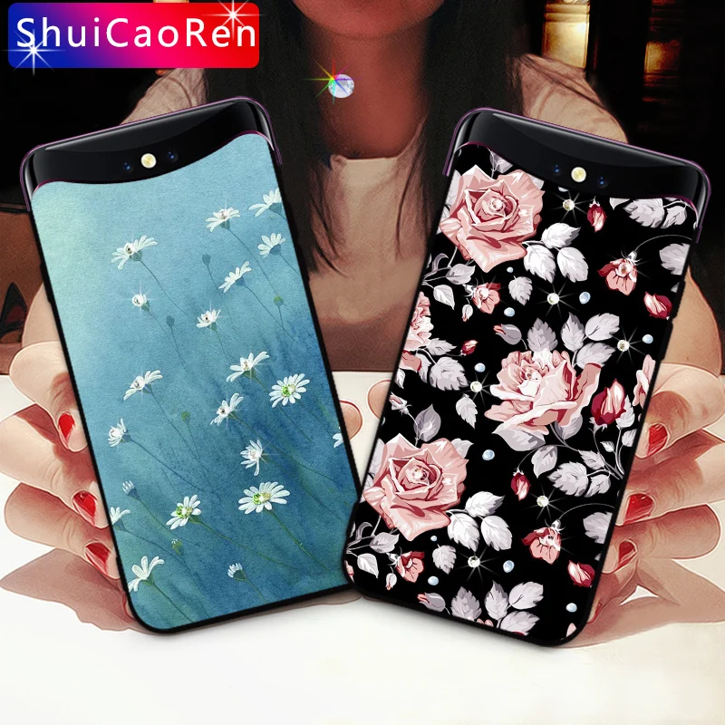 

Luxury Rhinestone Case For OPPO Find 7 X9007 Silicone Flower Rose Back TPU Cases For OPPO Find X Back Cover