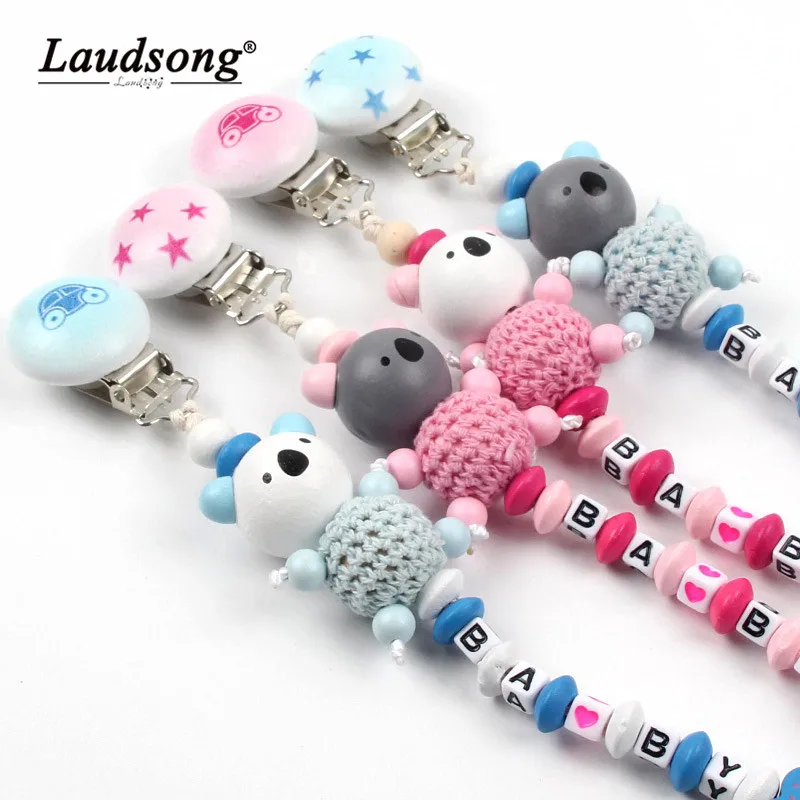 

1PCS Safe Non-toxic Wooden Baby Personalized Nipple Clip Chain For Baby Teether Eco-friendly Pacifier Clips Holder Chain
