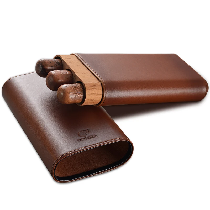 

Cigar moisturizing leather case portable travel 3 sticks leather mellow cedar cigar smoking accessories set