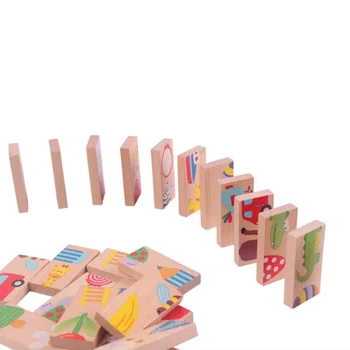 

28 Piecs Kids Wooden Cartoon Animal Colorful Dominoes Puzzles Montessori Educational Baby Toys Christmas Birthday Gifts