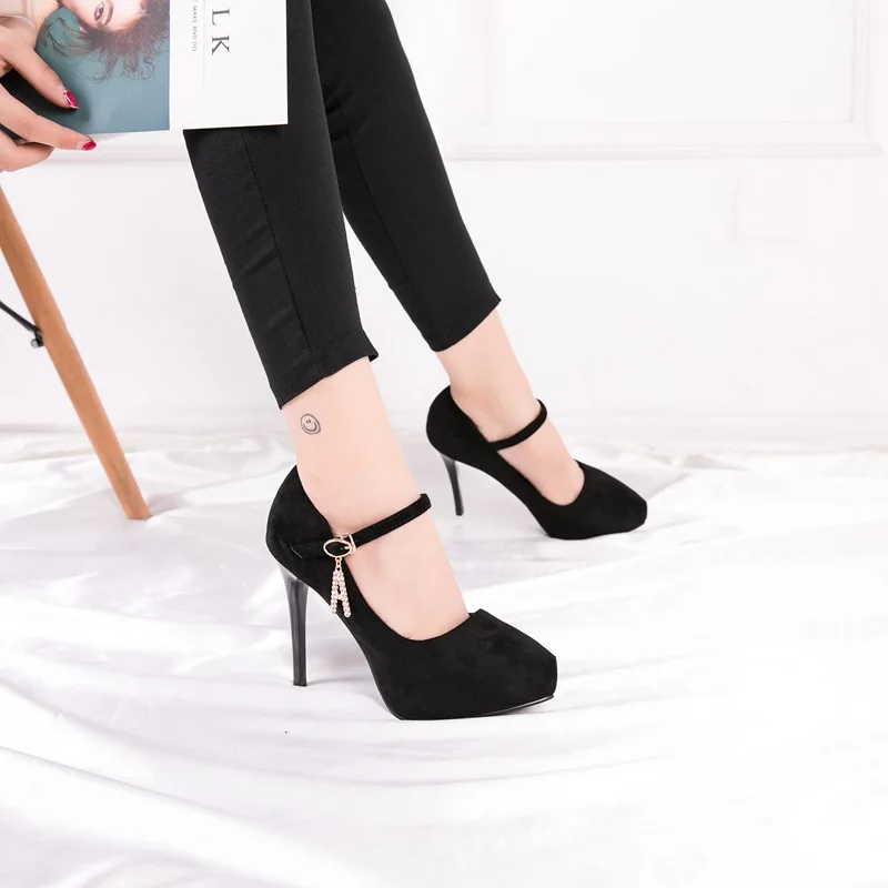 

Europe and America sexy super high heels concise elegant stiletto pointed single shoes shallow mouth wild suede womens shoes