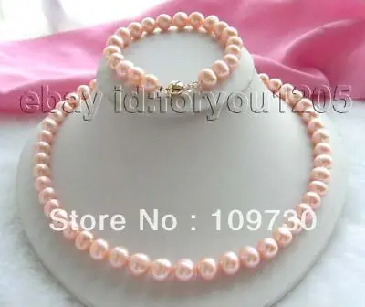 

Jewelry 00455 Genuine Natural 10mm Pink Pearl Necklace Bracelet Set! (A0423)