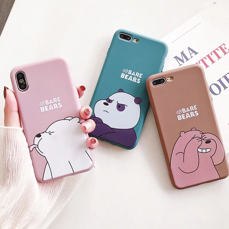 For iPhone X XR XS Max Cute Cartoon We Bare Bears Soft