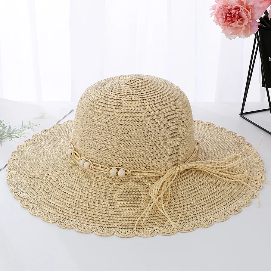 قبعة قش نسائية مرن واسعة بريم الصيف الشمس في الهواء الطلق قبعات الشاطئ السيدات ديربي كاب مطرز القش الفرقة مع القوس الديكور الشمس