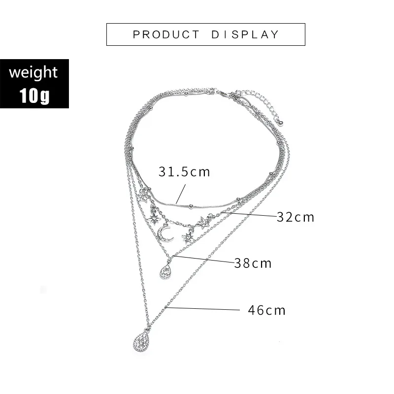 BUTEELUVV богемное многослойное ожерелье на цепочке для женщин Элегантная серебряная, в стиле бохо Стразы новая луна звезда кисточкой кулон ожерелье