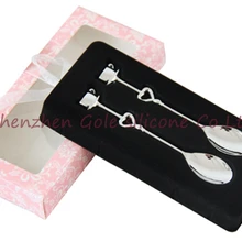 Персонализированные Свадебные подарки 200 шт./лот = 100 компл./лот Двойное сердце Кофе ложки, сувениры и подарки