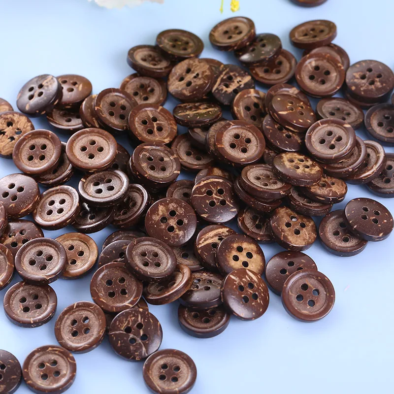 

100pcs/lot Brown Coconut Shell 4 Holes Buttons fit Accessories 12mm Natural