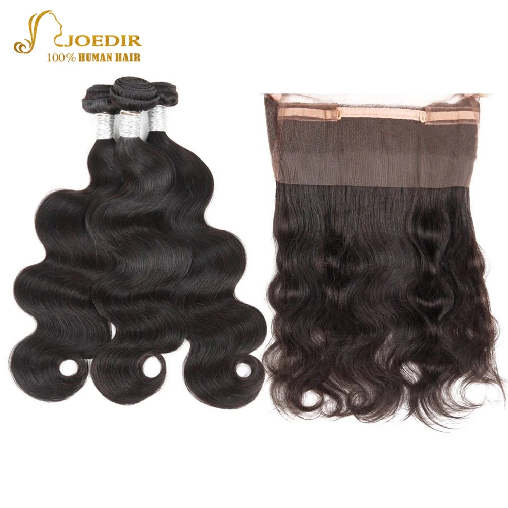 

Joedir Pre-colored 360 Lace Frontal With Bundles Non Remy Peruvian Hair Body Wave Human Hair Weave 3 Bundles With Frontal