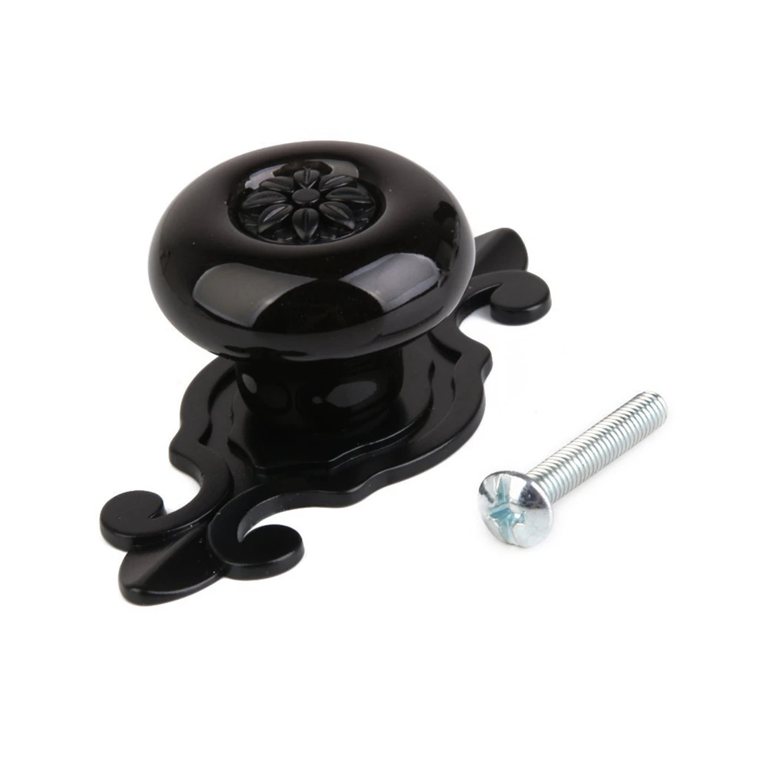 

1pc Retro Furniture Drawer Cabinet Wardrobe Ceramic Round Knob Metal Pull Handle Matte Black Black