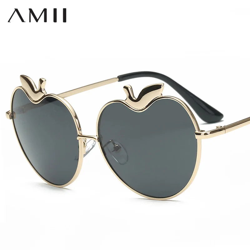 AMII 2018 Vintage Apple Sunglasses Women Gold Metal Eyewear UV400 Sun Glasses Female Red Candy
