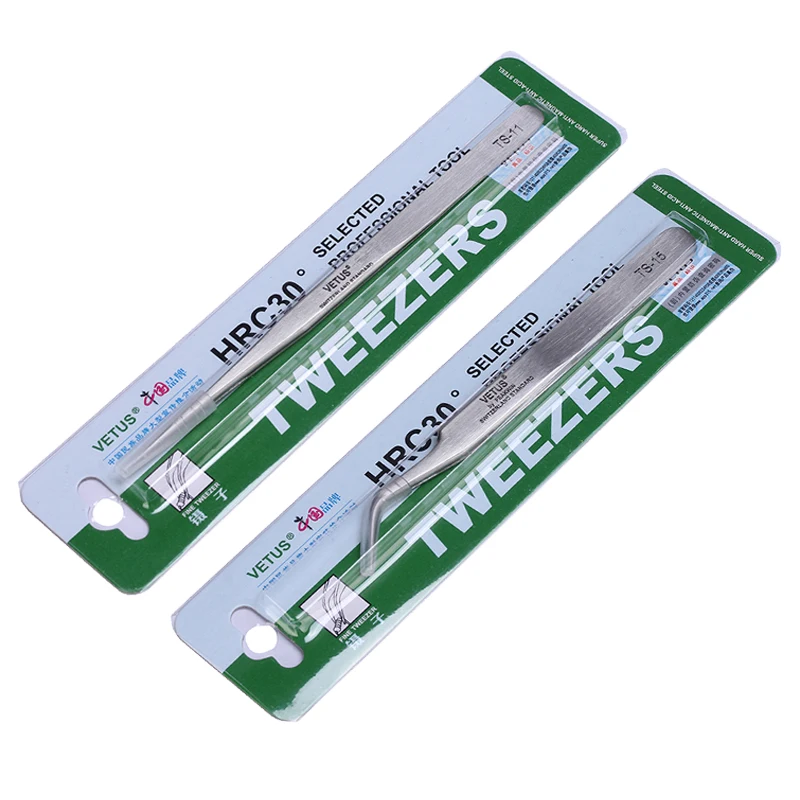 Precision Tweezers Tweezer Tool High Precision Tweezers Pinzette Forceps Stainless Steel Curved Straight VETUS Tweezer TS-11 TS-15