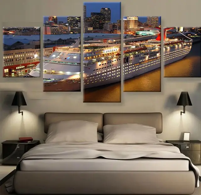 Docking Cruise Ship Canvas Painting Wall Art Prints Home Decor Night