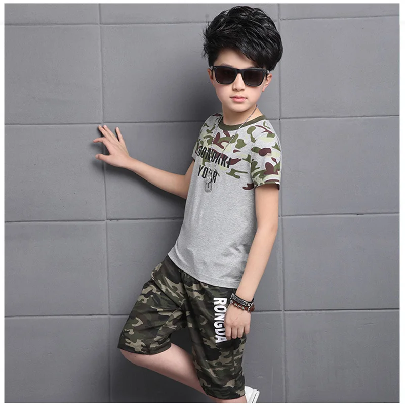 2019 summer boys teenage sport sets kids short sleeves T-Shirt + camouflage shorts suits boys clothes sets 3-10T (2)