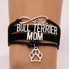 Бесконечная любовь бультерьер мама браслеты подвеска собачья лапа воск кожа Плетеный браслет и браслеты ювелирные изделия Рождественский подарок Прямая поставка