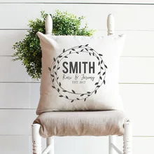 Пользовательские венок пара наволочка с вашей фамилии и EST для свадьбы, свадебный, вечерние пользу, молодоженов свадебный