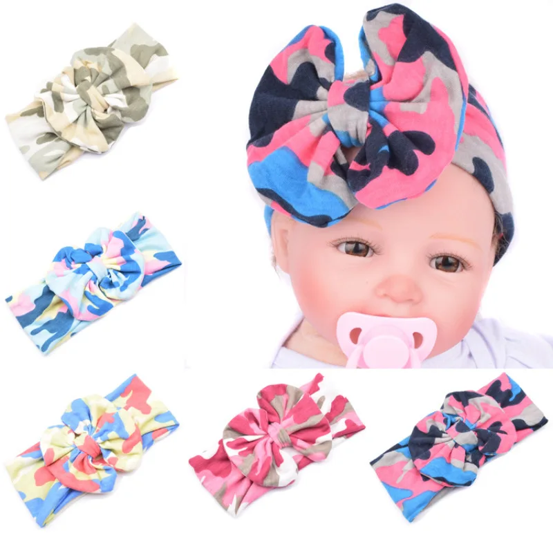

2019 New Kids Rabbit Ear Headwear Camouflage Turban Headband Bows Hairband Diademas Pelo Girls Hair Accessories