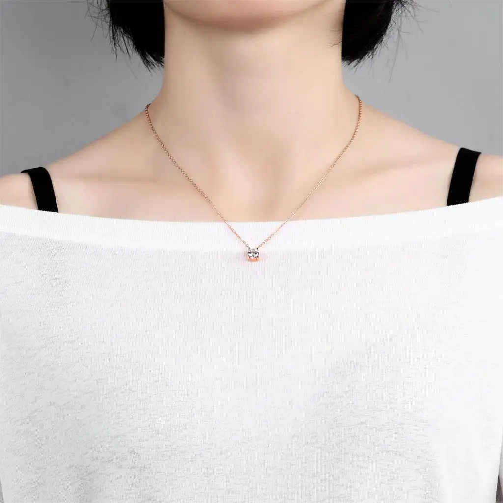 YiKLN классический квадратный кубического циркония Chokers ожерелья для Для женщин розового золота Цвет Нержавеющая сталь Свадебные ювелирных изделий Neckalce OGX1352