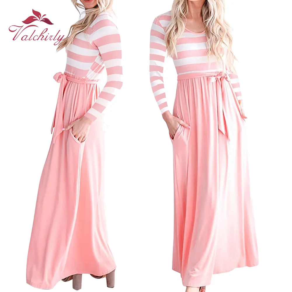 

Autumn and winter new women's dresses Amazon explosions Europe and America hot round neck striped stitching dress