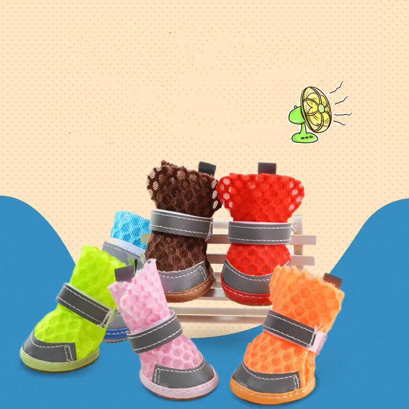 

4pcs/Set Pet Dog Breathable Anti-slip Shoes Cool Summer Mesh Shoes For Small Large Dogs PS712