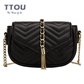 

TTOU Fashion Small Women Messenger Bag with Tassel Quality Leather Chain Female Shoulder Bag Casual Ladies' Crossbody Flap Bag