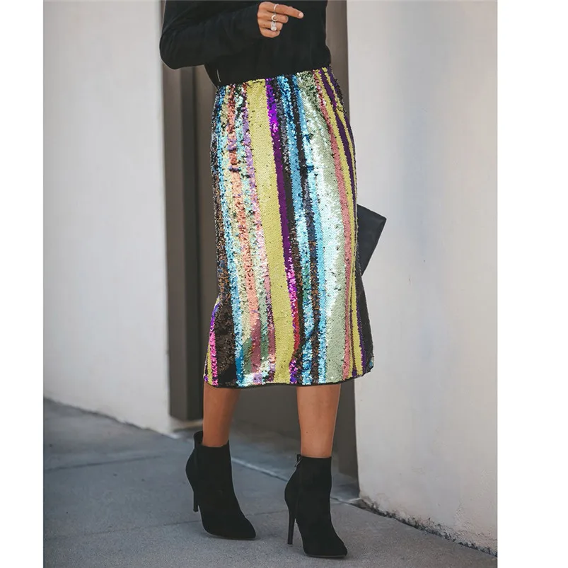 Sequins Skirt Of Women Sexy Patchwork Sequined Split Hem Party High Waist Skirt For Ladies 2019 Fashion Women Skirt R10 (1)