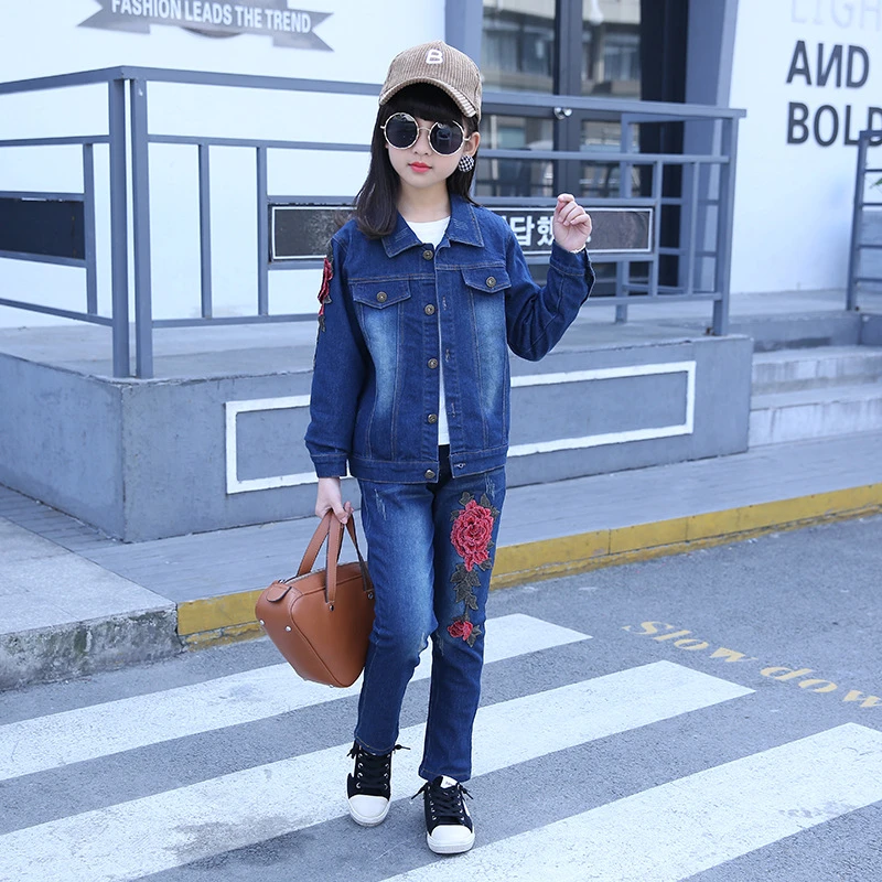 2019 New Girl Two Sets Of Baby Jeans Rose Embroidery Young Children ' S  Leisure Spring And Autumn Girl Clothes Denim Suits - Children's Sets -  AliExpress