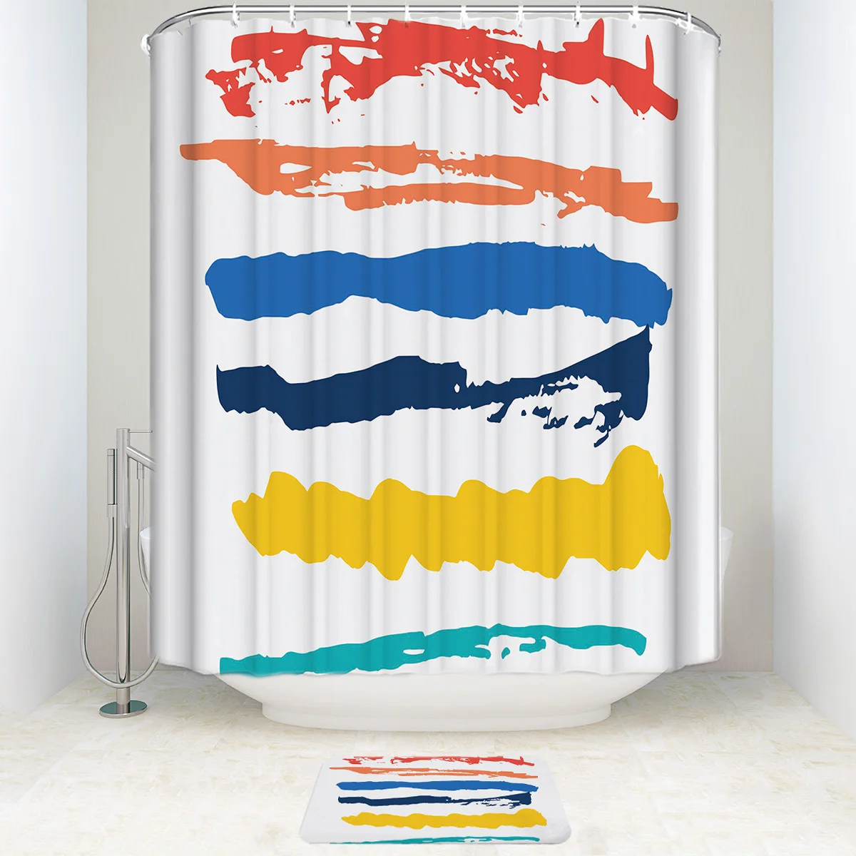 Creative Doodling Spots Shower Curtain and Mat Set, Mildew Resistant