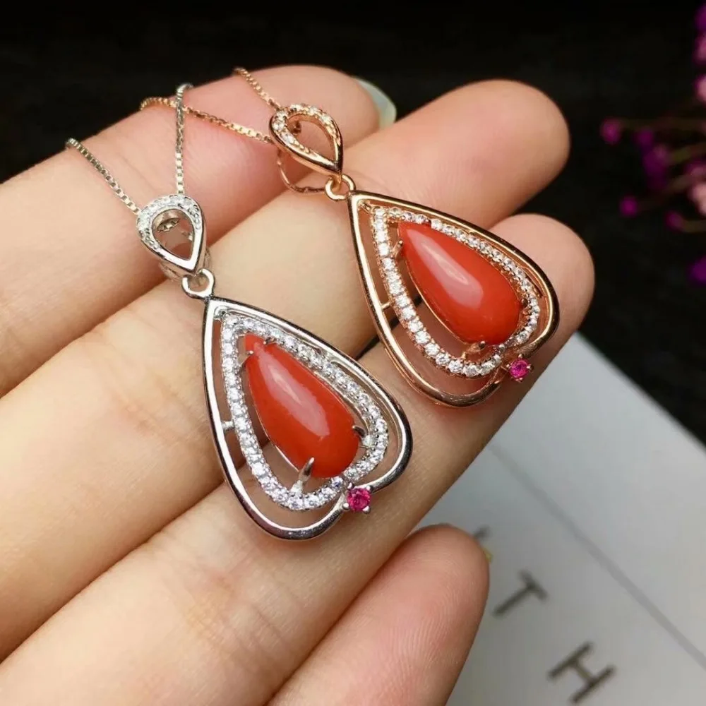 

shilovem 925 sterling silver Natural red coral pendants fine Jewelry women trendy plant party send necklace gift ybjz061301agsh