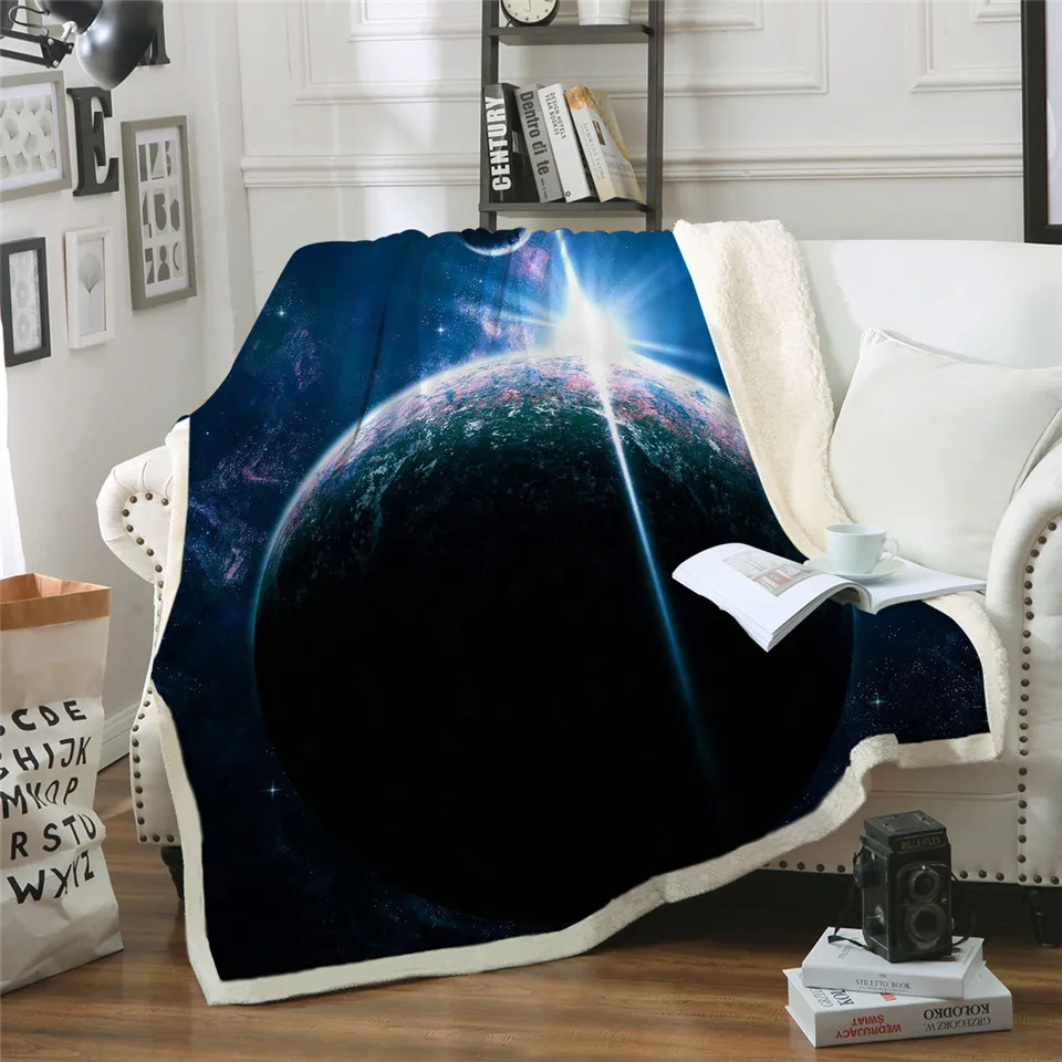 Темно-синее небо, луна, затмение, меняющееся бархатное плюшевое одеяло с рисунком Галактики, шерпа, одеяло для дивана, пейзаж, постельные принадлежности