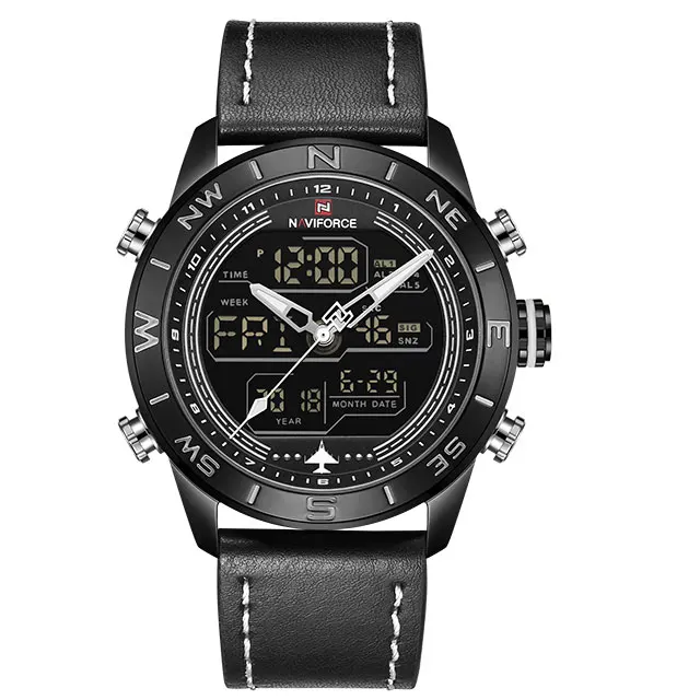 Новые мужские часы NAVIFORCE Топ люксовый бренд мужские модные спортивные часы мужские кожаные кварцевые аналоговые светодиодный часы Relogio Masculio - Цвет: Black White