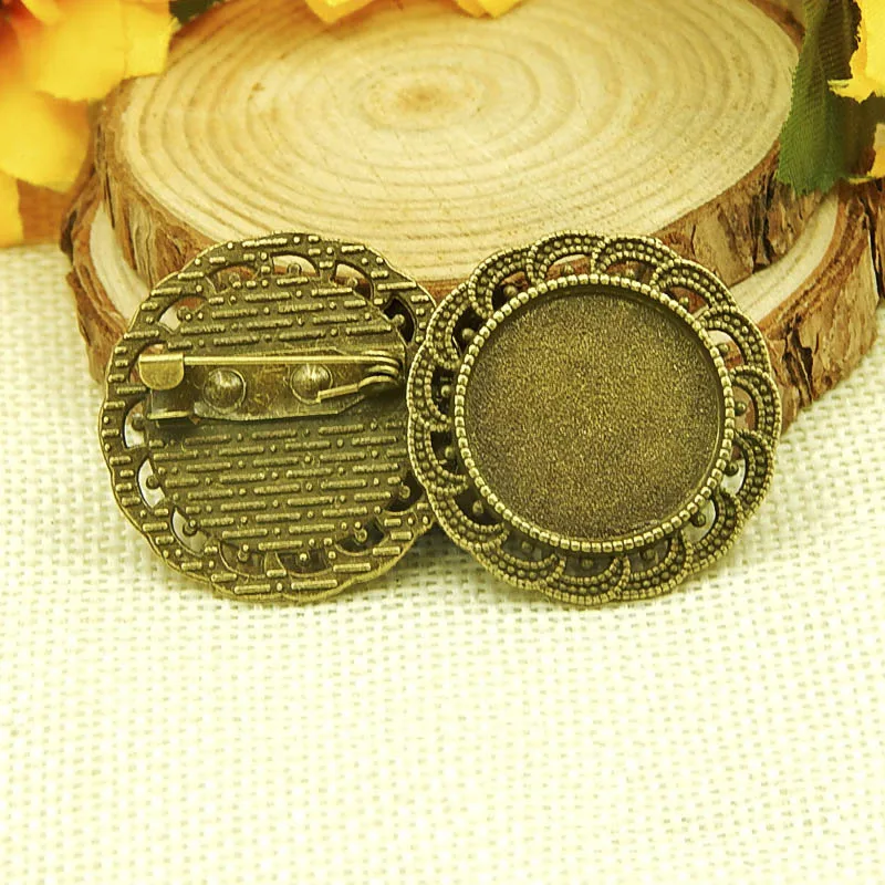 

5pcs 20mm Brooch Base Flower Edge Round Gem Cameo Setting Alloy Brooch Pin Tray For Brooches Making Diy Jewelry Bronze Findings