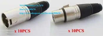 

Free Shipping/10PAIRS(20pcs)/ Microphone 3Pin Male & Female Plug Speaker XLR Connector New