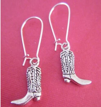 

Hot Wholesale Fashion Jewelry 50 Pair Vintage Silver Cute Small Cowboy Boots Charm Pendants Dangle Earrings For Womens DIYZ366