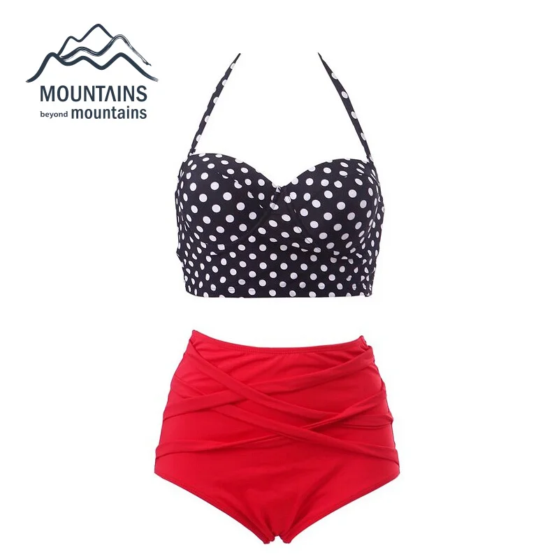 

2016 New Women Retro Dot Vintage Sexy High Waist Bikinis Set Swimsuit Swimwear Push Up Bathing Suit Beachwear Bikini