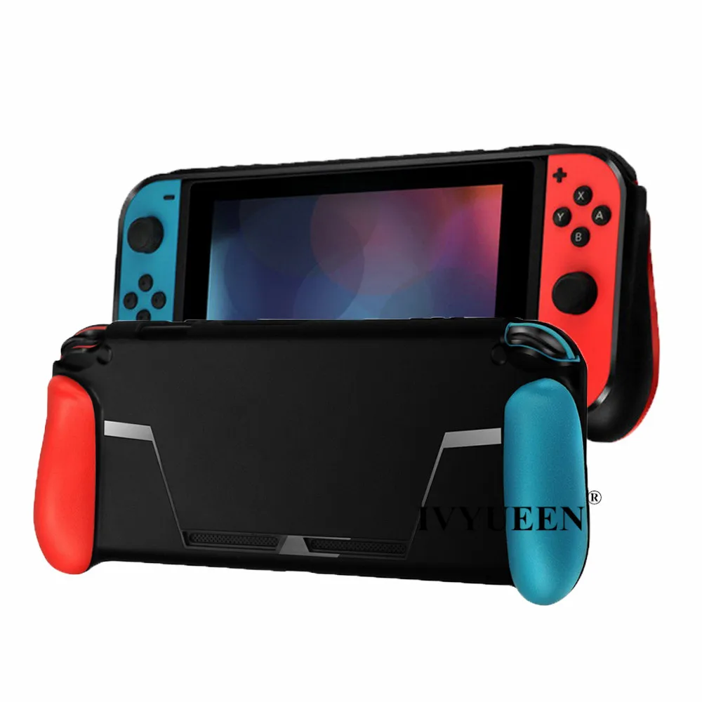IVYUEEN for Nintend Switch NS NX Console Soft Protective TPU Shell Case Shock Absorption Handle Grip with 4 Game Card Slot