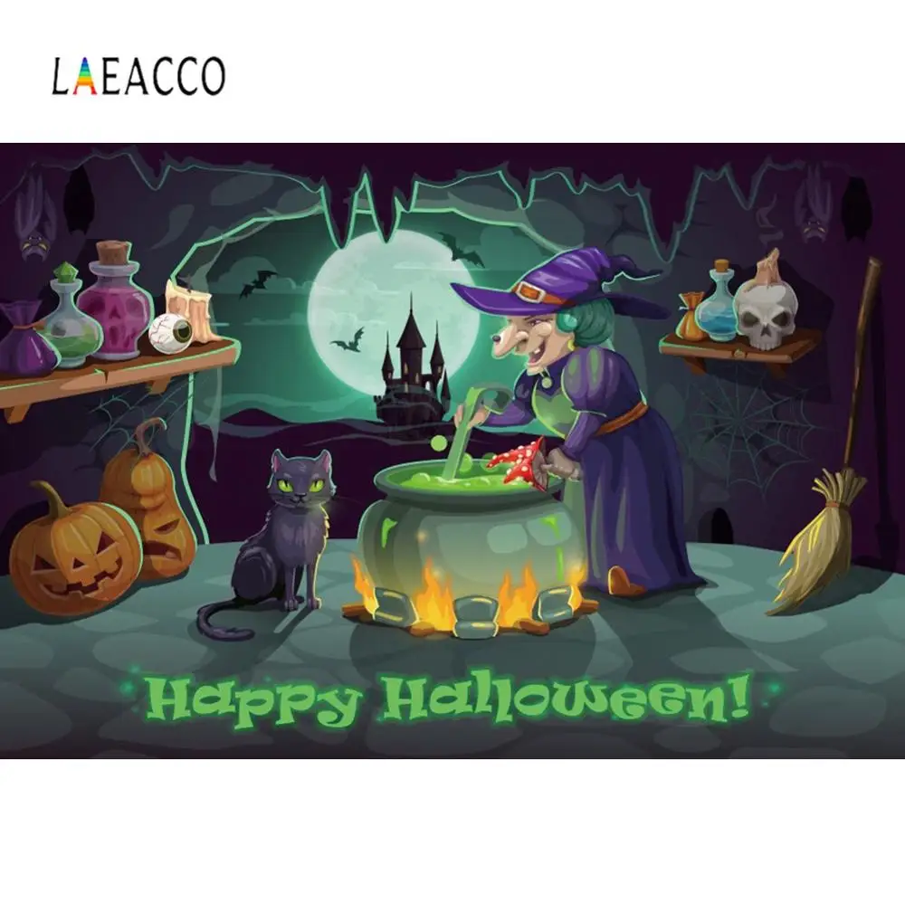 Laeacco Хэллоуин фоны Детские мультфильм замок колдуньи лиса баннер для вечеринки