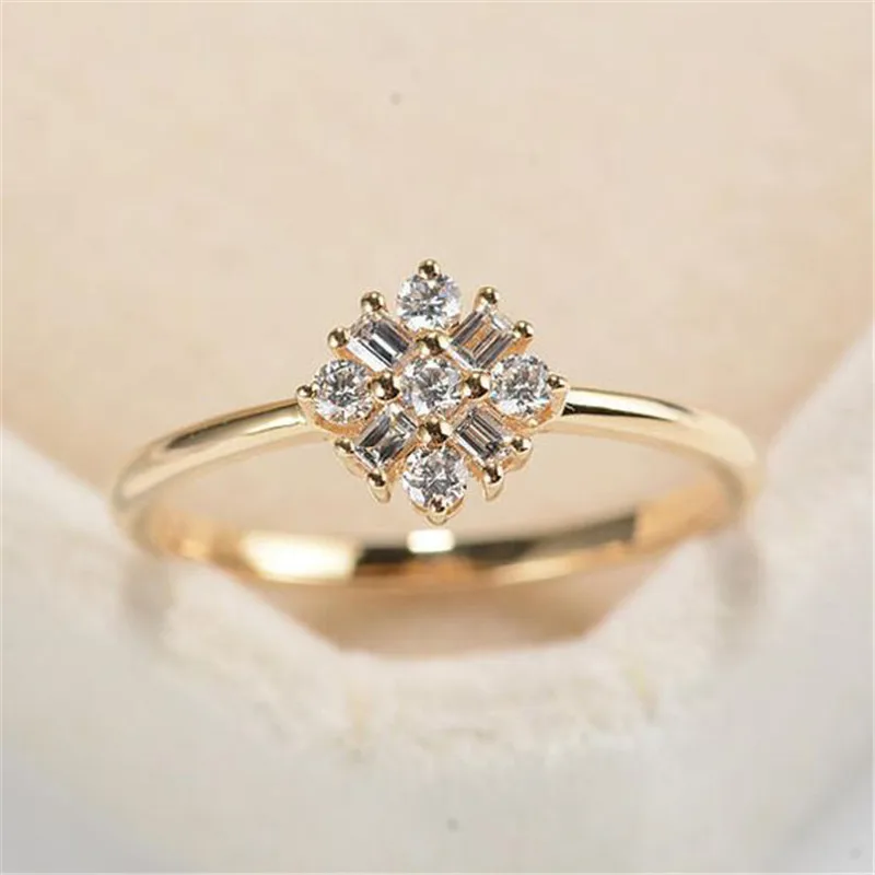 

Gold Color Copper Zircon Rings for Women Wedding Engagement Crystal Flower Ring bague femme C25