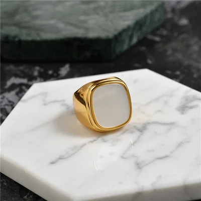 Европейское и американское медное квадратное Кольцо женское простое Ретро Сетчатое красное кольцо - Цвет основного камня: shell