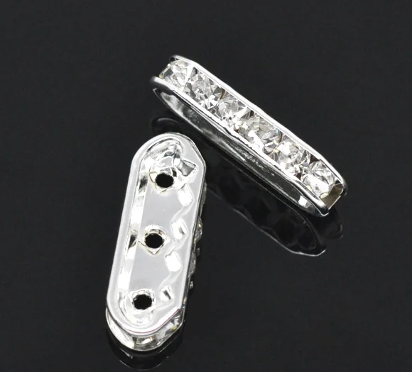 DoreenBeads 30 Стразы серебристого цвета с 3 отверстиями разделительные планки 21x7 5 мм