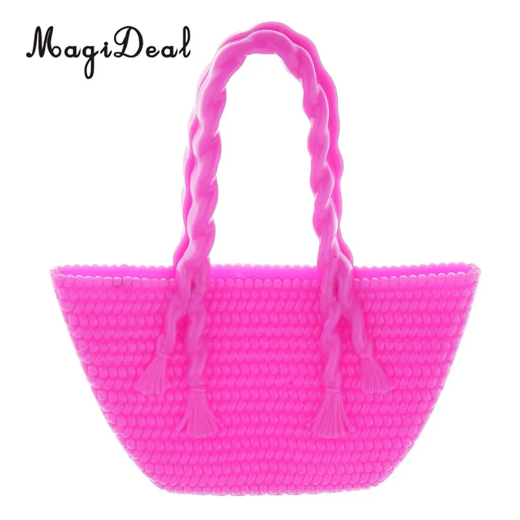 MagiDeal 6Pcs Plastic Clothes set for Doll Dress Up Bag Hat Shoes Beach Holiday Costumes Accs Kids Pretend Play Toys